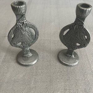 Horse Head Silver Tone Metal Candellabra Vintage Western Equestrian Farmhouse